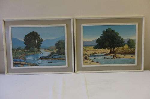 TWO AWESOME VINTAGE ORIGINAL FRAMED ACRYLIC ON BOARD PAINTING BY SA ARTIST (RUSSIAN BORN) SG POPOFF