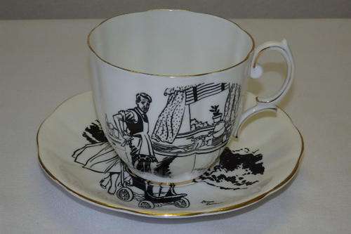 AN UNBELIEVABLE AWESOME ROYAL ALBERT "GRASS WIDOW" "DOMESTIC BLISS" LIMITED SERIES CUP & SAUCER DUO