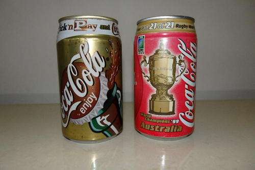 TWO AWESOME AND QUITE COLLECTABLE 340ml COCA-COLA PROMOTIONAL UNOPENED COKE CANS