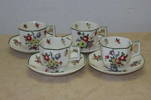 AN EXQUISTE VINTAGE ROYAL DOULTON "OLD LEEDS SPRAYS" PATTERN (D3548) DEMITASSE CUPS AND SAUCERS