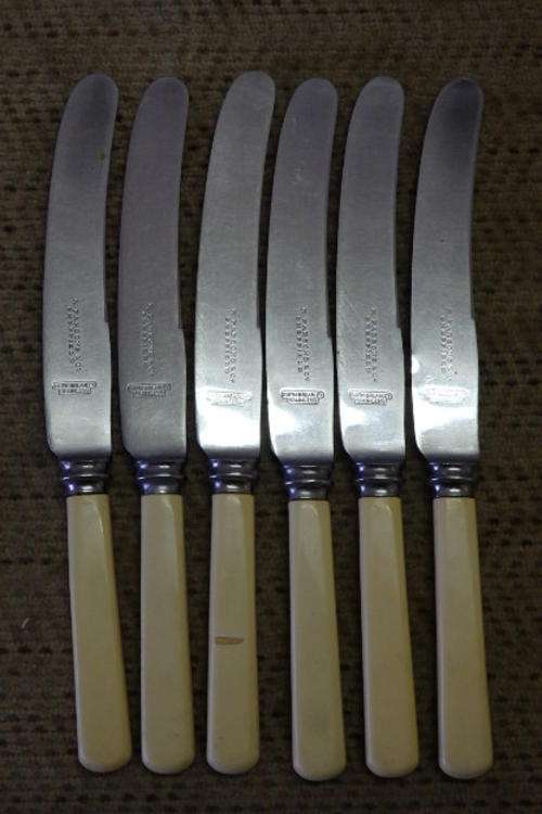 A STUNNING SET OF SIX VINTAGE R. PARSONS & Co. OF ENGLAND BONE HANDLE STYLE DINNER KNIVES