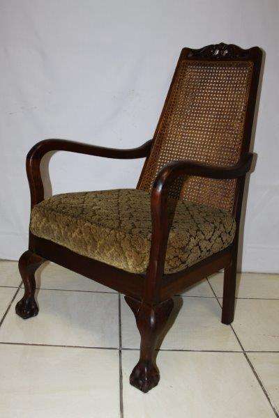 AN EXQUISITE ANTIQUE RATTAN BACK BALL & CLAW CARVED CHAIR IN EXCELLENT ORIGINAL CONDITION!!!
