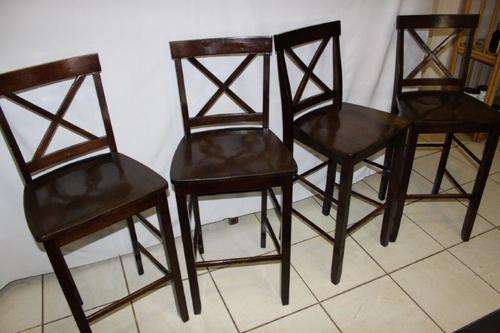WOW!!! 4 STUNNING SOLID TEAK HEAVY BAR CHAIRS IN FANTASTIC CONDITION FOR THE AGE!!! bid / chair