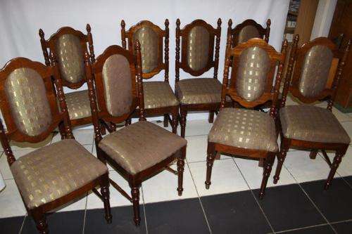 WOW!!! 8 MAGNIFICENT HEAVY SOLID MAHOGANY UPHOLSTERED DINING CHAIRS IN GREAT CONDITION!!! bid/chair