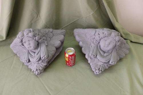 TWO STUNNING "WINGED" CONCRETE ANGEL/ CHERUB GARDEN WALL HANGING FLOWER POTS
