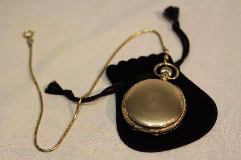 A STUNNING RARE CIRCA 1940 BUREN HUNTER POCKET WATCH WITH FOB CHAIN IN GREAT WORKING CONDITION!