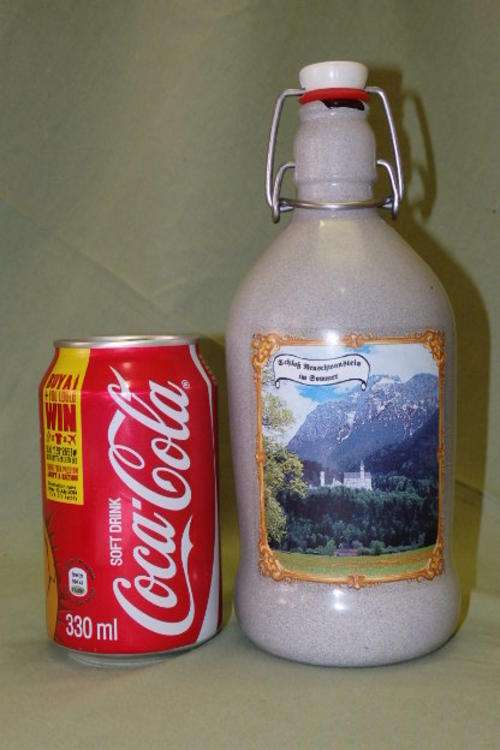 AN AWESOME GERMAN MADE GLASS FLIP-TOP BEER BOTTLE WITH CASTLE NEUSCHWANSTEIN IN THE SUMMER