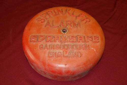 A FANTASTIC VINTAGE/ ANTIQUE? ENGLISH MADE CAST METAL RED SPRAYSAFE SPRINKLER ALARM BELL