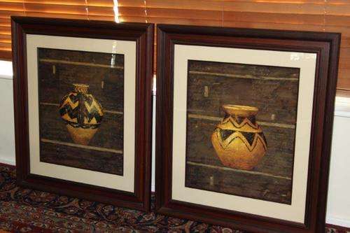 A PAIR OF SPECTACULAR CLASSY PRINTS OF AFRICAN POTS IN MAGNIFICENT SOLID WOOD FRAMES! bid/frame
