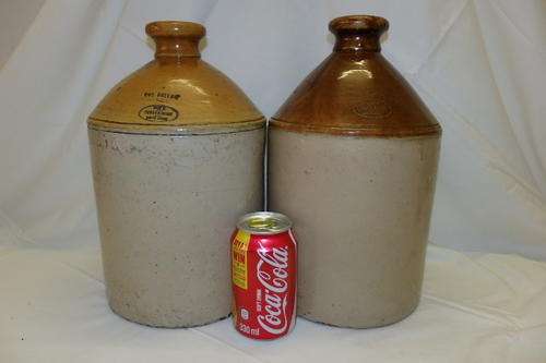 TWO STUNNING AUTHENTIC VINTAGE 1 GALLON "VEREENIGING" STONEWARE GINGER BEER JARS bid/jar