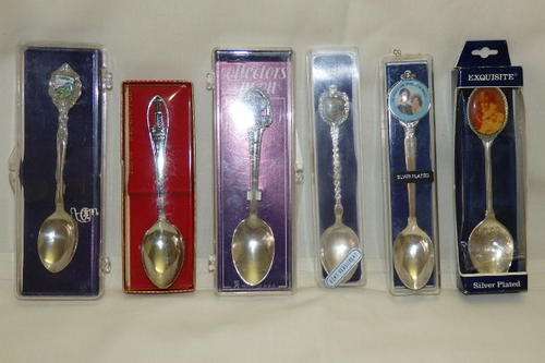 AN AWESOME COLLECTION OF SIX ASSORTED COLLECTABLE (BOXED) TEASPOONS IN GREAT CONDITION bid/spoon