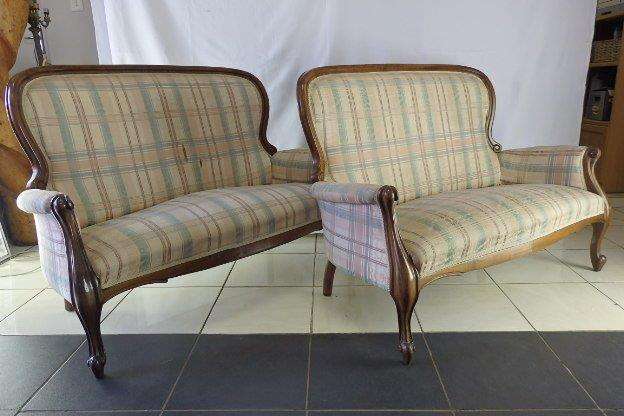 WOW!!! TWO MAGNIFICENT SOLID WALNUT EDWARDIAN LOUNGER COUCHS IN FAIR CONDITION! EXQUISITE! bid/couch