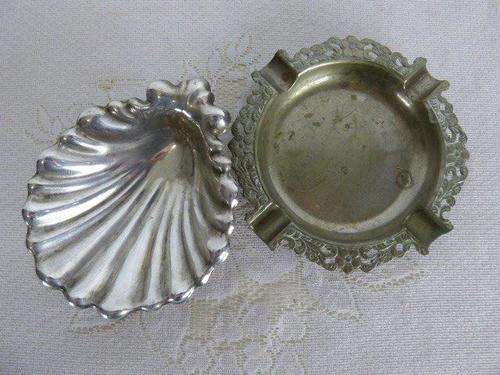 TWO BEAUTIFUL SILVER METAL ASHTRAYS FOR YOUR SMOKING LOUNGE OR BAR AREA. GORGEOUS!!