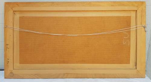 A large framed print of a town scene