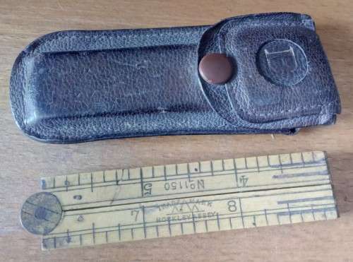 VINTAGE Ruler HOCKLEY ABBEY NO 1150 12" 4 FOLD BOXWOOD & BRASS TOOL