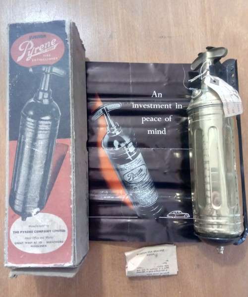 Pyrene Brass Fire Extinguisher NEW UNUSED IN BOX 1967