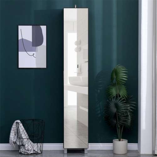 Floor Standing Mirrored Bathroom Cabinet with 6 Shelves - Mahogany