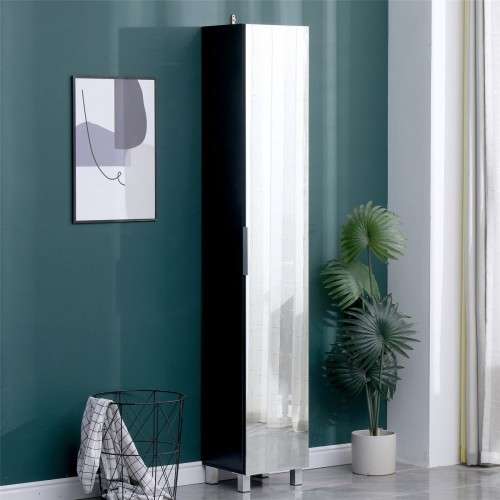 Floor Standing Mirrored Bathroom Cabinet with 6 Shelves - Mahogany
