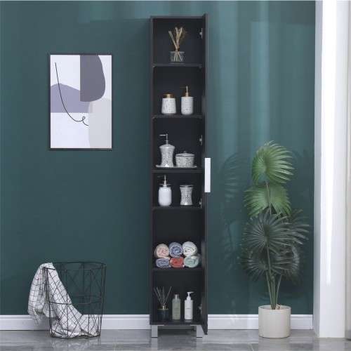 Floor Standing Mirrored Bathroom Cabinet with 6 Shelves - Mahogany