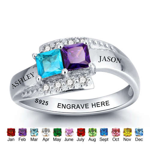 {Sterling Silver} Personalized Rings (Choose stone colors & engrave names & text!)