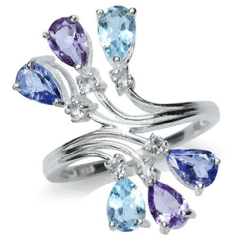 CRAZY R1 START! OUTSTANDING {GENUINE} TANZANITE, AMETHYST & TOPAZ RING