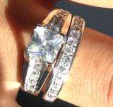 PRINCESS STERLING SILVER TWIN RING WEDDING & ENGAGEMENT SET-Free overnight courier