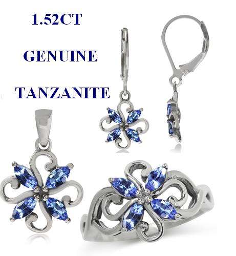 1.52CT GENUINE TANZANITE JEWELLERY SET, STERLING SILVER