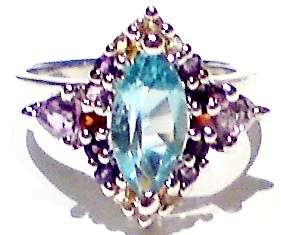 *MAGNIFICENT*GENUINE* MARQUISE CUT TOPAZ -CITRINE, AMETHYST & GARNET RING- SIZE 7!! + FREE SHIPPING!