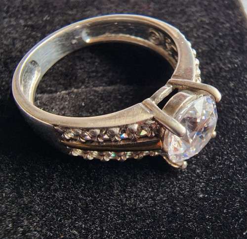 ***9K GOLD & 925 STERLING SILVER DUAL ETERNITY SOLITAIRE ZIRCONIA RING***