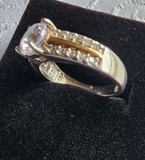 ***9K GOLD & 925 STERLING SILVER DUAL ETERNITY SOLITAIRE ZIRCONIA RING***