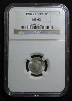 1940 Union of South Africa Silver 3P Graded MS 62 by NGC