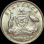 1953 Australia Silver Sixpence