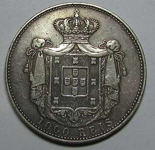 1899 Portugal ( Carlos I ) Crown Size Silver 1000 Reis