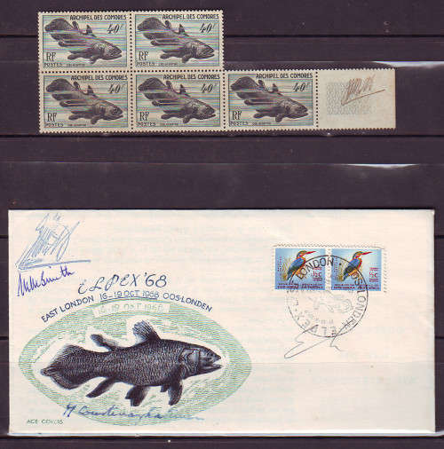 1968 RSA and Comores - Coelacanth FDC and Stamps ( Signed by Prof.J.L.B Smith )