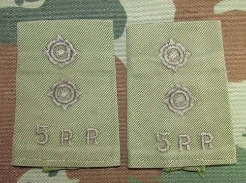 Rhodesia - 5 Rhodesia Regiment Slip on Rank Pair