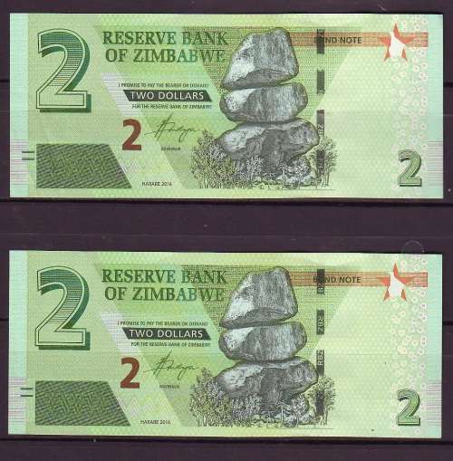 Zimbabwe 2 Dollar Notes In Sequence - BB Prefix
