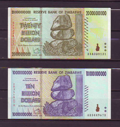 Zimbabwe 20/10 Billion Dollar Notes
