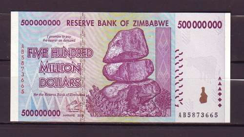 Zimbabwe 500 Million Dollar Note