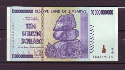 Zimbabwe 10 Billion Dollar Note