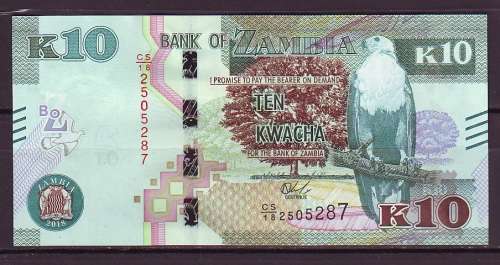 Zambia New Series - 10 Kwacha Note in UNC ( 2018 )