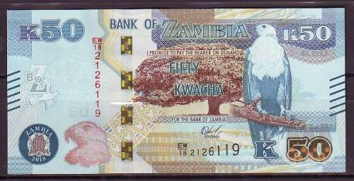 Zambia New Series - 50 Kwacha Note in UNC ( 2018 )