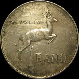 1966 Republic of South Africa One Rand Coin ( 80% Silver )
