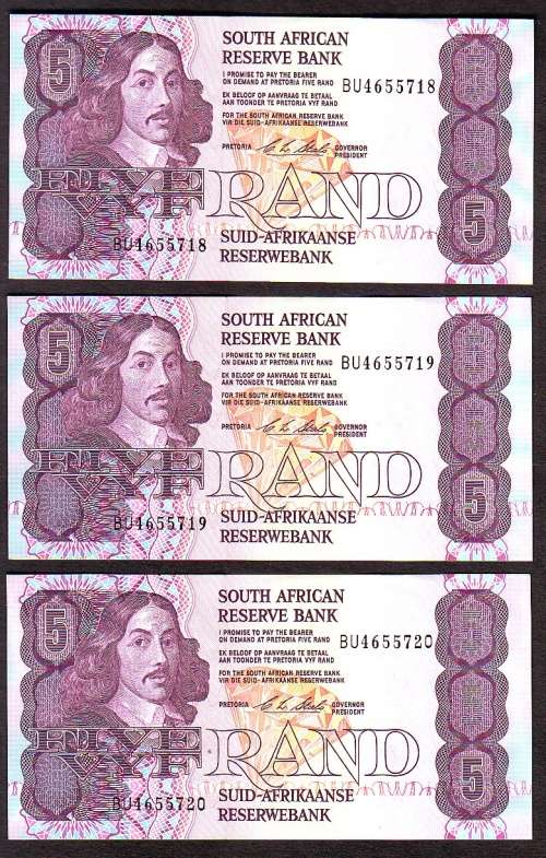 Republic of South Africa - C.L Stals 3 by R5 Notes in Sequence and UNC