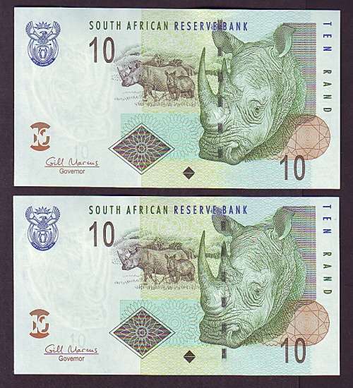 Republic of South Africa - Gill Marcus Ten Rand Pair in Sequence and UNC