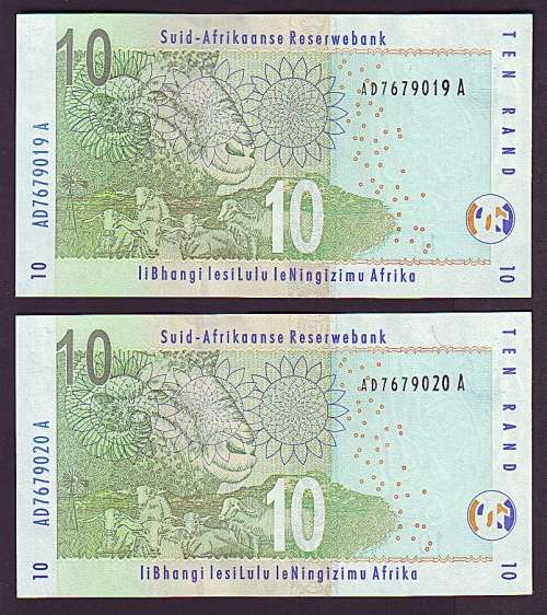 Republic of South Africa - Gill Marcus Ten Rand Pair in Sequence and UNC