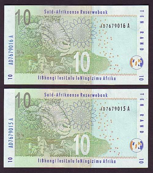 Republic of South Africa - Gill Marcus Ten Rand Pair in Sequence and UNC