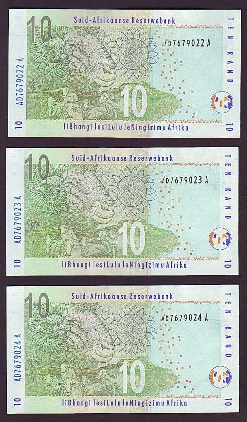 Republic of South Africa - Gill Marcus Ten Rand Trio in Sequence and UNC