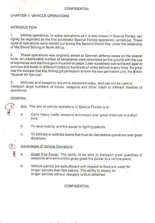 SADF - Special Forces A4 Size Booklet/Manuel (Vehicle Operations - 33 Pages )