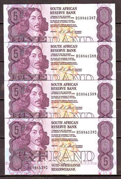 Republic of South Africa - C.L Stals 4 by R5 Notes in Sequence and UNC