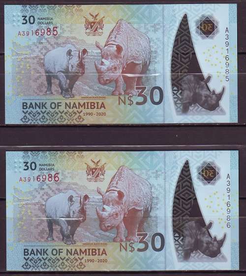 New 2020 Namibia - 30 Years of Democracy Polymer Pair in Sequence and UNC